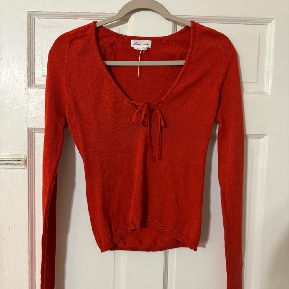 Lovers + Friends Long Sleeved Knit Orange Top with tie detail